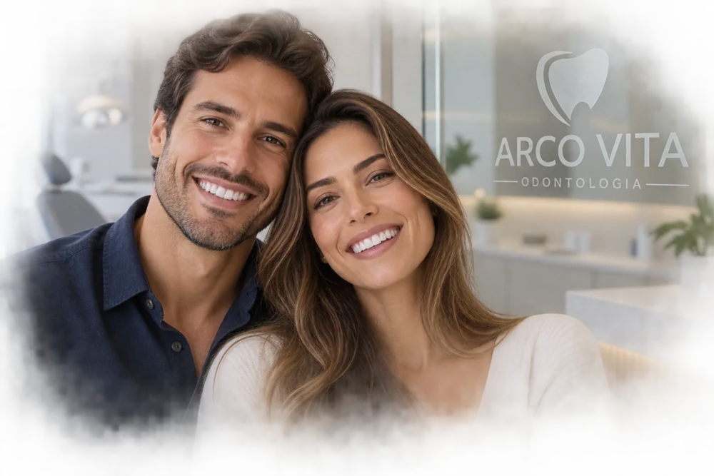 Casal sorrindo na clínica Arco Vita